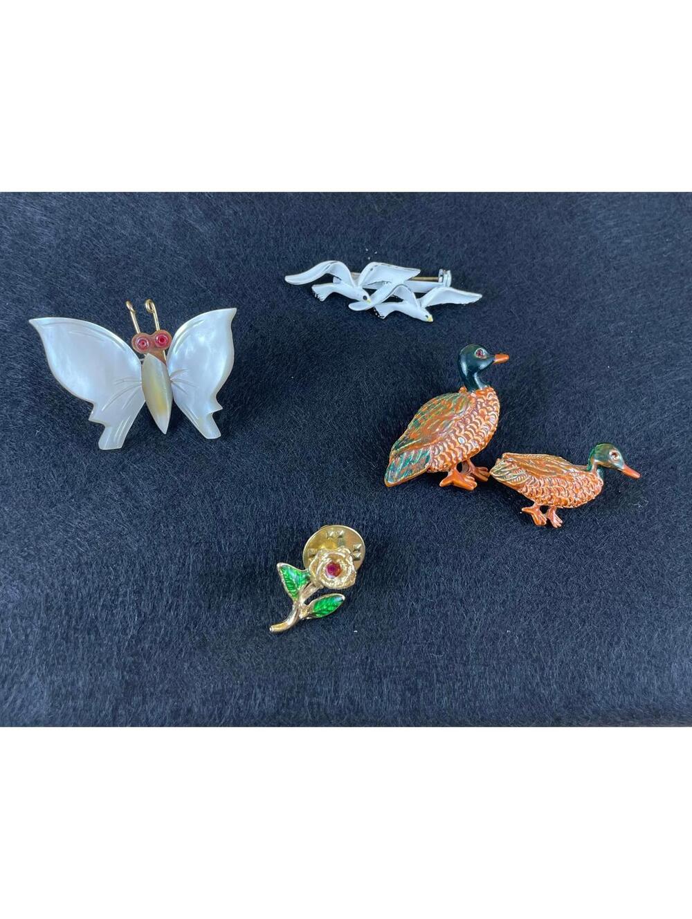 Vintage Brooches and Pins - ducks, seagulls, rose